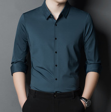 春秋新款男士长袖衬衫薄款纯色中青年商务上班衬衣爸爸装一件代发