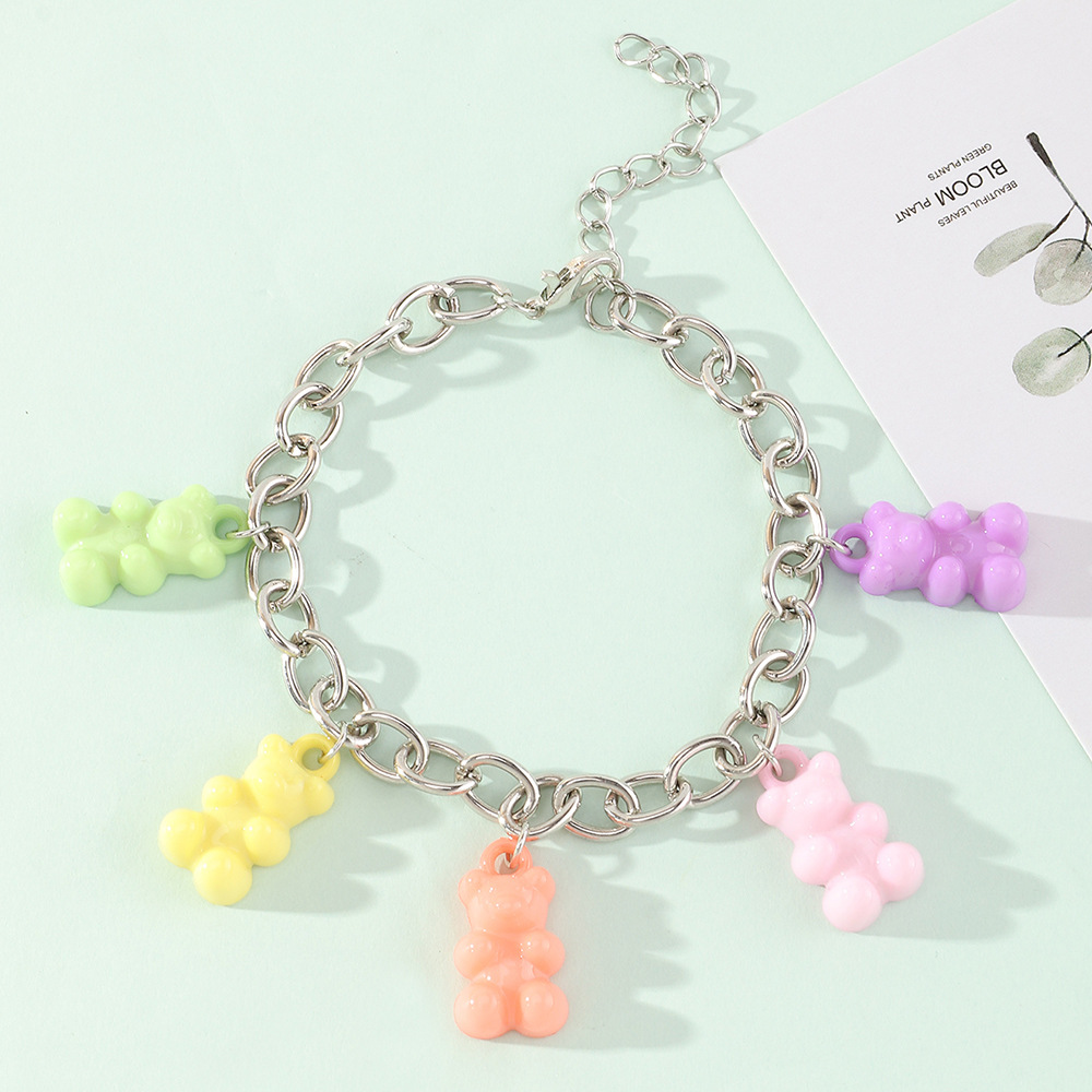 Retro Thick Chain Candy Color Resin Bear Bracelet Wholesale Nihaojewelry display picture 6