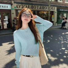 柚蜜儿 韩系新款针织打底衫女纯色显瘦内搭洋气麻花毛衣上衣女