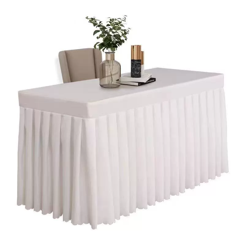 Conference table skirt activity table cloth cold catering sign-in table skirt exhibition office table cover rectangular table cloth white