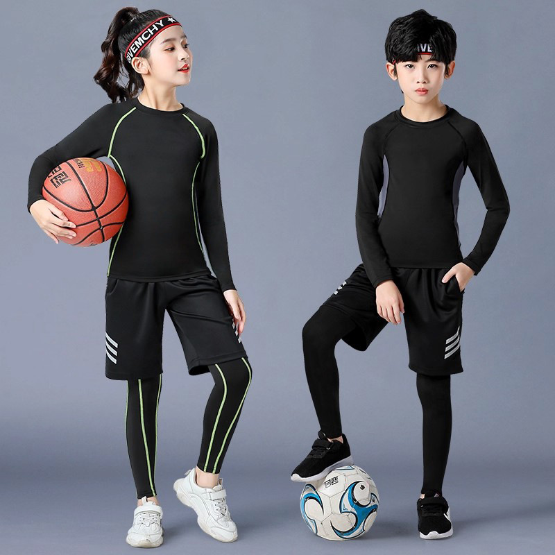 Children's Basketball Training Clothing Base Set for Boys and Girls, Quick-Dry Sports Tights, Football Clothing, Jerseys for Autumn and Winter