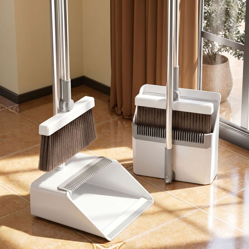 Household Broom Set, Foldable, Non-Stick Hair, Rotating Soft Bristle Brush, Extended Length, Bathroom Floor Scraper and Dustpan