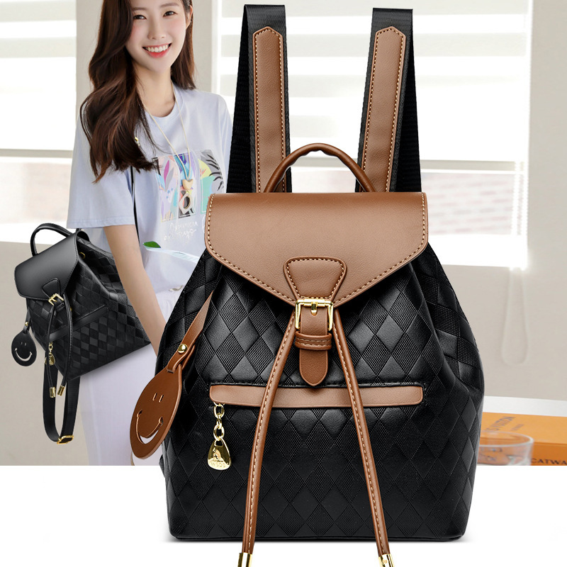 Cross-border Qiao Lier Kangaroo Backpack Women's 2024 New Retro Contrast Color Women's Travel Soft Leather Fashion Bag Trendy_voghion.com