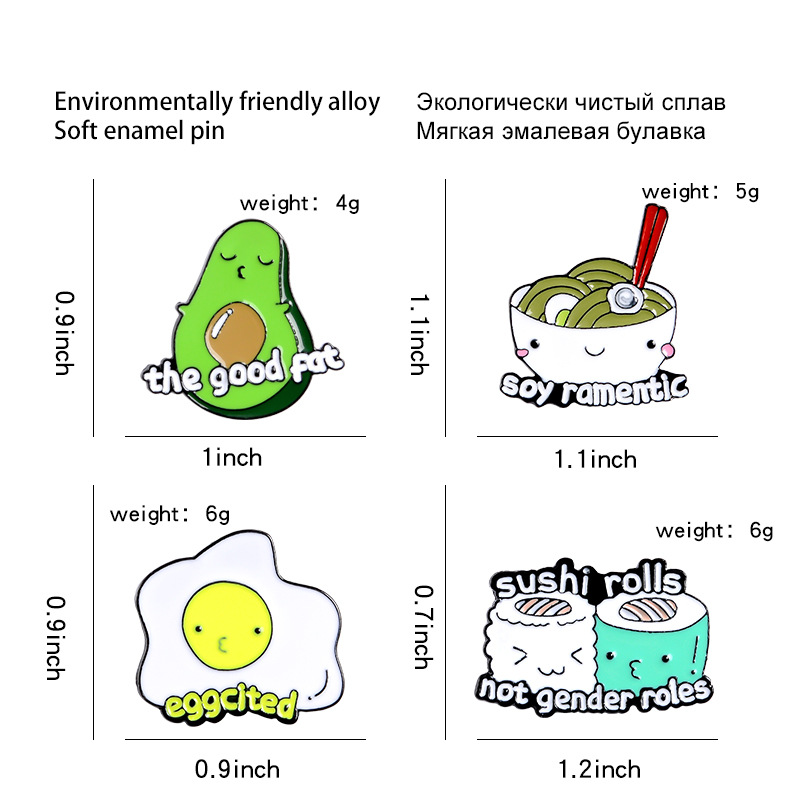 Dibujos Animados Creativos Alfabeto Inglés Aguacate Huevo Fideos Sushi Forma De Queso Broche display picture 1