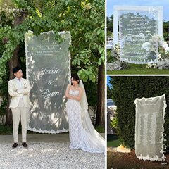 带字蕾丝纱背景挂布迎宾牌订婚礼拍照道具打卡点网红装饰布置