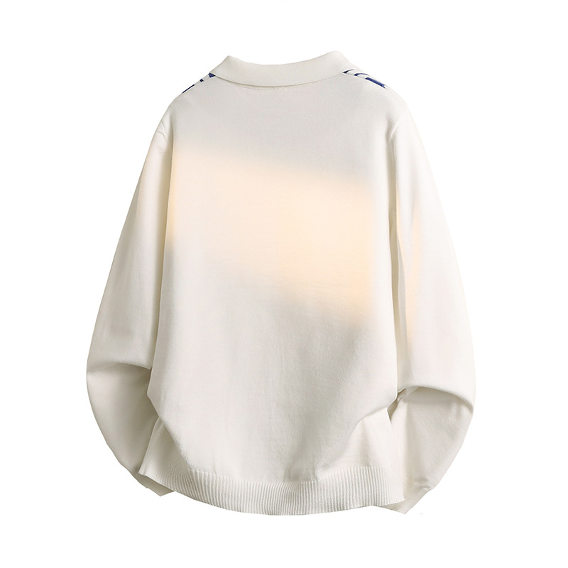 Otoño y invierno ligero maduro moda hombre con solapa suéter delgado tendencia de estilo británico rayas de color contrastante camisa polo de punto casual