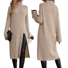 MD7201时尚秋冬宽松高领长袖开叉新款毛衣连衣裙源头工厂直销