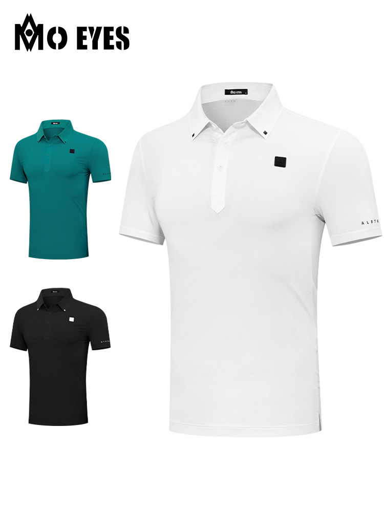 Áo phông thể thao nam ngắn tay chơi golf MMO EYES, chất liệu co giãn cao thoáng khí — M23YF002-Áo màu xanh lá cây, M23YF005-Áo màu xám, M23YF004-Áo màu đen, M23YF005-Áo màu trắng