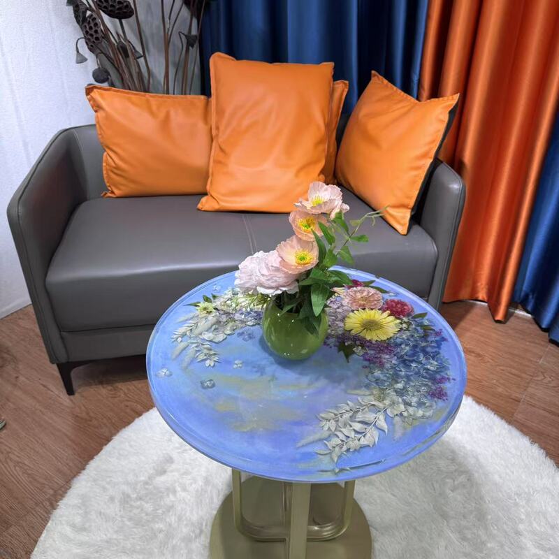Handmade Dried Flower Resin Elegant High-End Villa Small Coffee Table Bedside Table Small Round Table Sofa Balcony Small Table Handmade Dried Flower Resin Elegant High-End Villa Small Coffee Table Bedside Table Small Round Table Sofa Balcony Small Table
