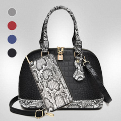 新款鱷魚紋手提包時尚鎖扣貝殼包拼接鱷魚紋斜跨單肩包蛇紋錢包女