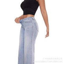 2025亚马逊外贸欧美修身弹力显瘦阔腿女式牛仔裤