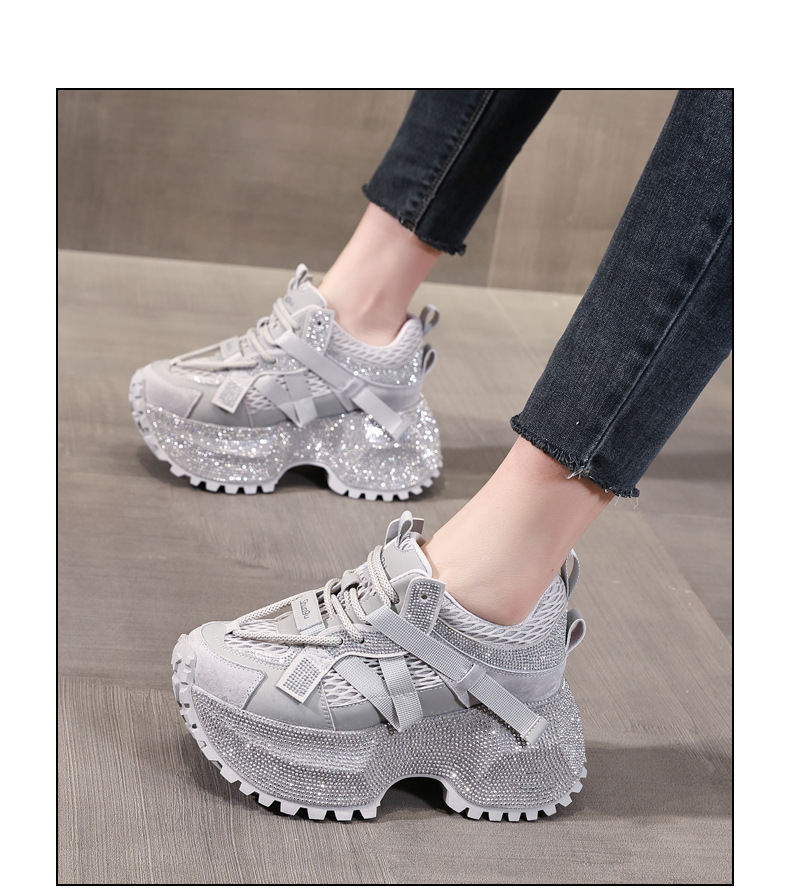 Giày sneaker nữ đế dày đính đá phối màu phong cách bố — đen chi tiết 14
