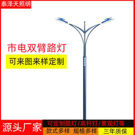 厂家定制双臂路灯杆 12米9米8米市政路灯 户外led市电单双臂路灯