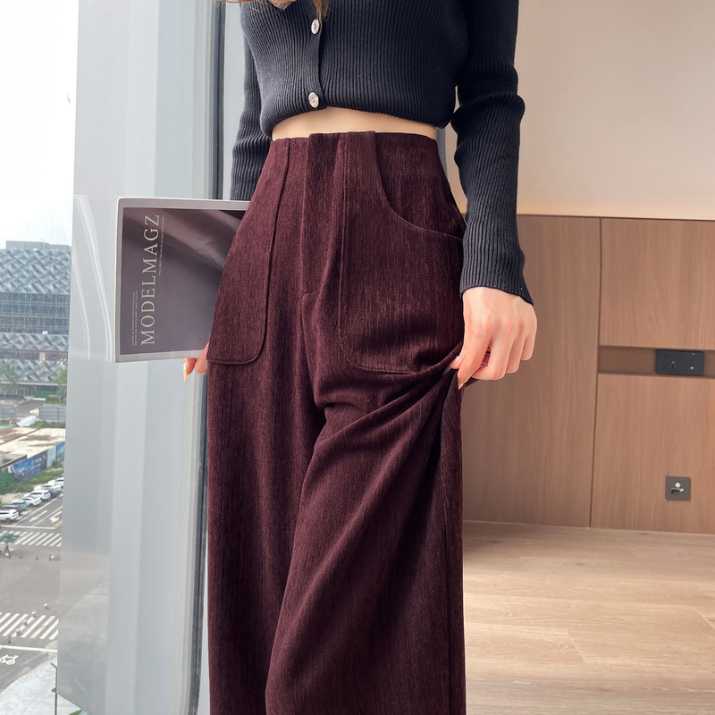 Red Advanced Sense Corduroy Narrow Chenille Suit Wide Leg Pants Autumn and Winter High Waist Slimming Casual Pants Straight Leg Pants