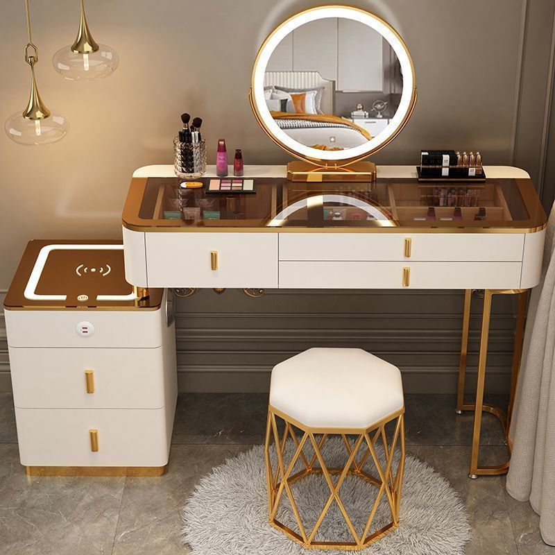 플래티넘 120 테이블 + 거울 + 다기능 사이드 캐비닛 + 새둥지 스툴