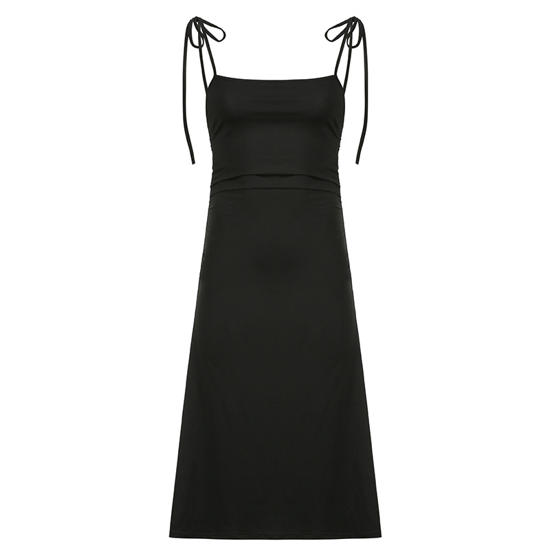 black sexy backless  side pleated sling dress  NSSSN119617