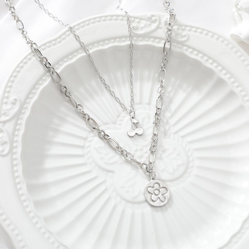 Stacked Simple Hip-Hop Niche Clavicle Chain Creative Alloy Cherry Pendant Double-Layer Necklace Exaggerated Thick Chain Necklace_voghion.com