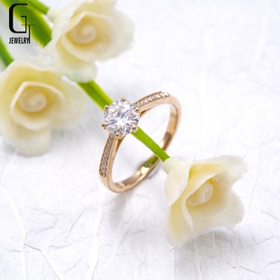 10K Gold Moissanite Round 1 Carat Main Stone Women's Simple Fashion Trendy Diamond Ring Guangzhou Factory Direct Sale