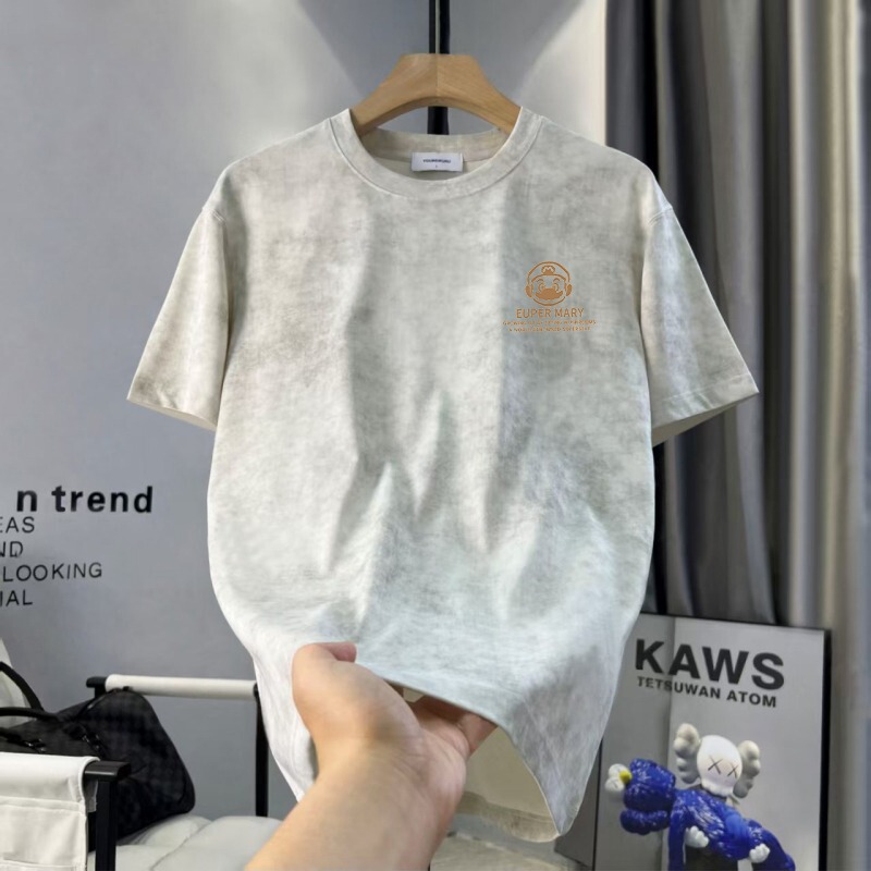 2025 New American Retro Tie-Dye Distressed Trendyy Short-Sleeved T-Shirt European Slim Fit Trendy Brand Autum T-Shirt for Men