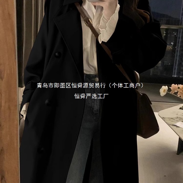 Black Trench Coat for Women, Petite, Mid-Length, 2025 New Spring and Autumn Korean Style, Trendy British Style Coat This Year