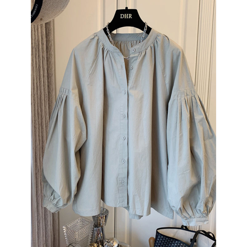 Spring and Autumn New Women's Clothing Retro French Pleated Puff Sleeve Loose Shirt Tops Women's Fashionable and Chic Shirts