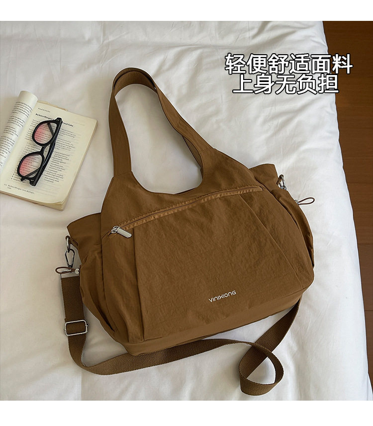 Túi tote nữ cỡ lớn chất liệu nylon nhẹ, túi đeo vai và đeo chéo tiện lợi — Khói tím, Quân đội xanh, màu be, màu nâu chi tiết 4