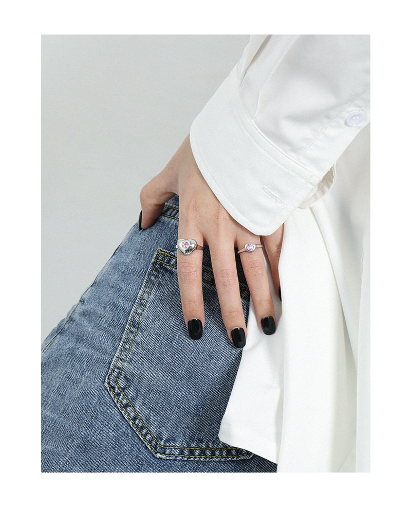 Fashion Heart Shape Sterling Silver Open Ring Plating Inlay Zircon 925 Silver Rings