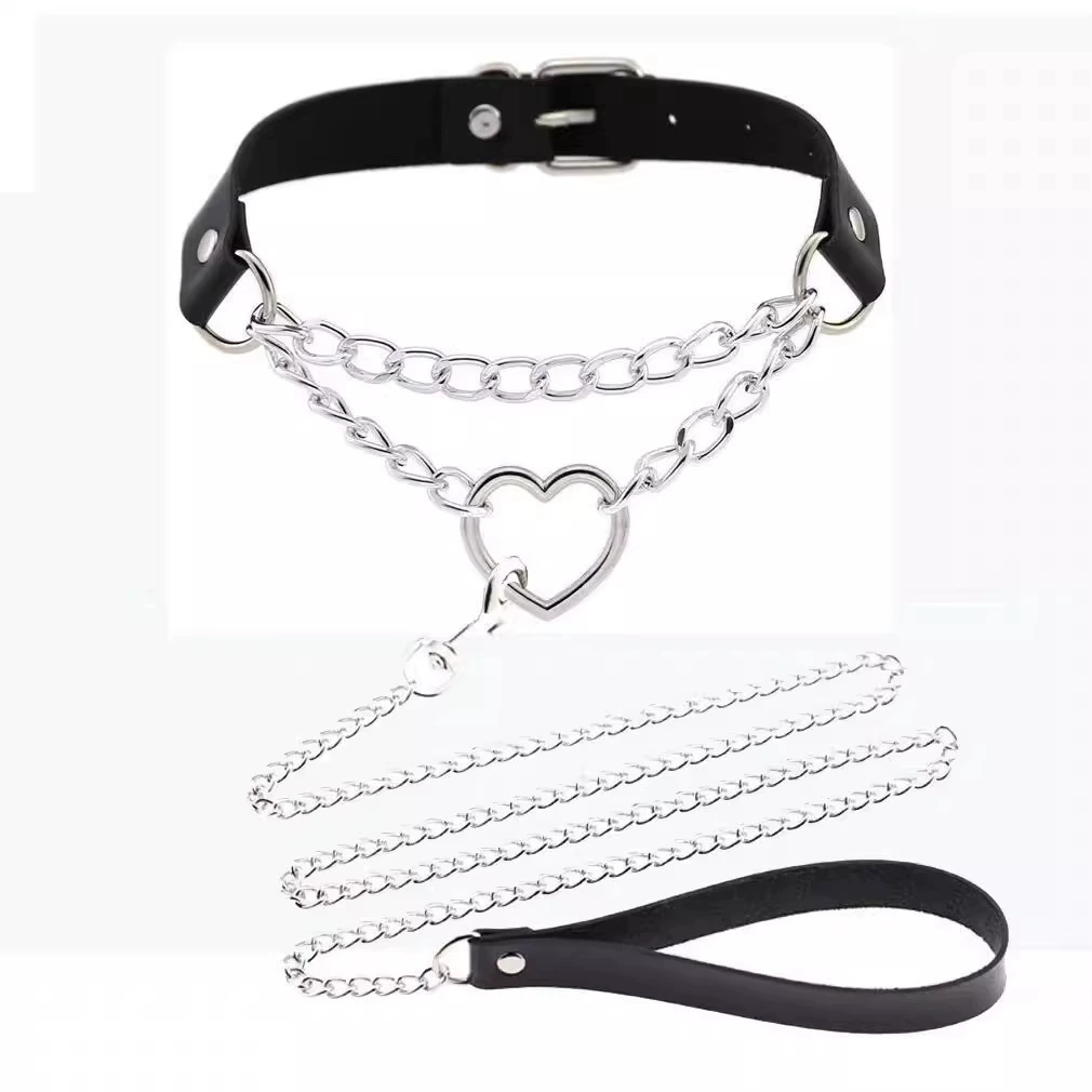 Choker Necklace Set, adjustable faux leather & chain, pendant/bell/leash options, 40–48 cm