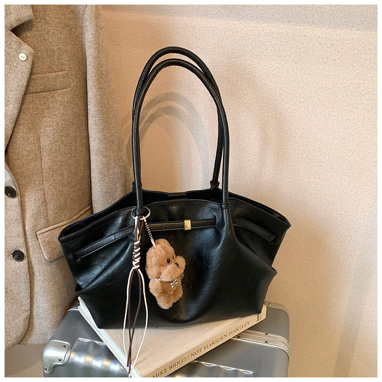 Túi xô nữ dáng tote xách tay dung tích lớn phong cách retro, đeo vai và kẹp nách — Màu nâu cà phê không kèm phụ kiện, Màu nâu không kèm phụ kiện, Màu đen không kèm phụ kiện, Màu nâu có móc treo chi tiết 17
