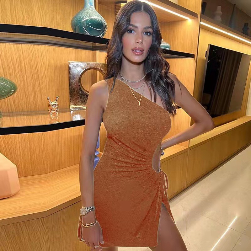 Women's Trendy Evening Dress Asymmetrical One‑Shoulder Design Hollow‑Out Cutouts Ultra‑Slim Bodycon Fit Stylish Night Out Wear_ecoleips.com