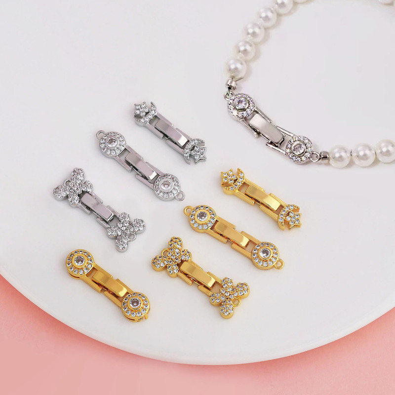 Universal Clasp Zircon Watch Buckle Plated with 18K Gold Color-Preserving DIY Beaded Bracelet Necklace Clasp Accessory Material