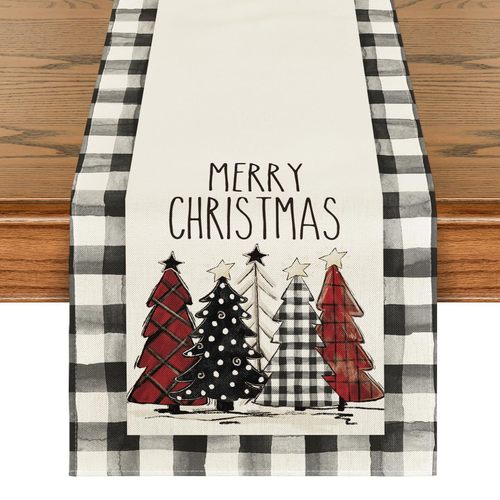 Christmas linen table flag kitchen party dining table Christmas tree wreath snowman bell reindeer Santa table flag