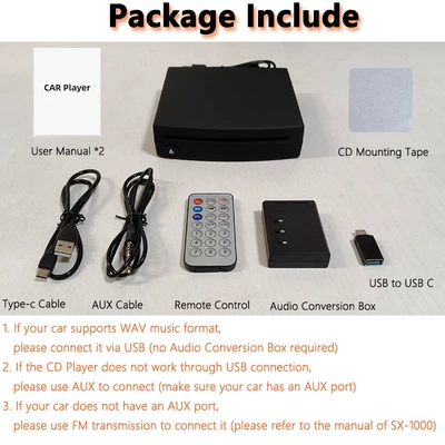 and AUX output box, Car CD player