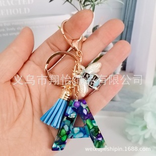 New mixed color purple orchid quarry English letter bee tassel key pendant Amazon cross-border for wholesale