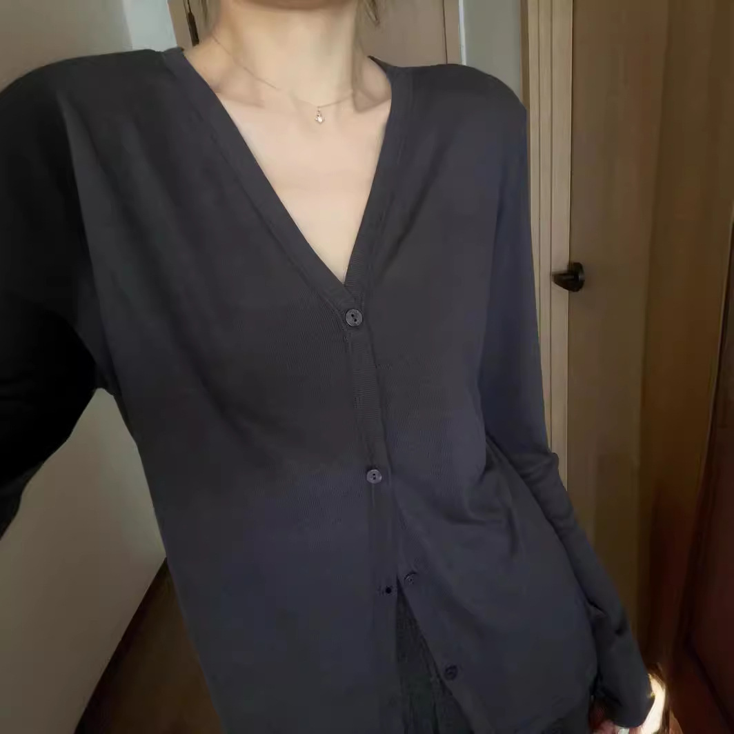 Japonés nuevo Tencel cardigan de las mujeres de manga larga de verano delgada correa exterior blusa cuello en V aire acondicionado camisa superior
