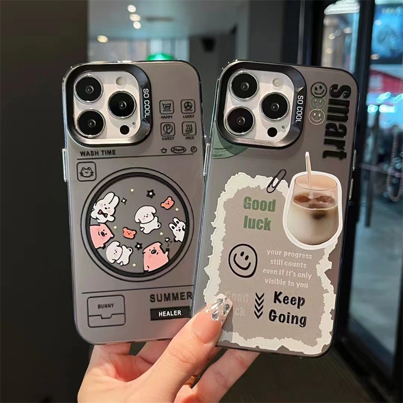 Applicable to iphone15PROMAX trendy silver phone case Apple 14 cartoon text 13 IMD protective case