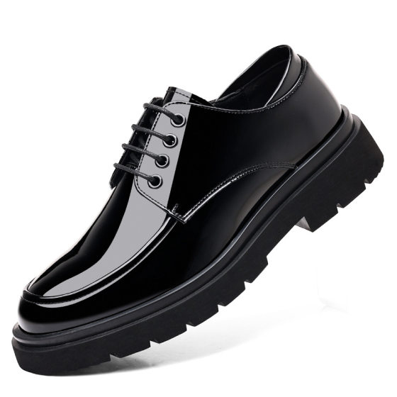 Leather shoes men's bright leather youth British wind thick bottom increased business stylist dress shoes big shoes a generation of hair