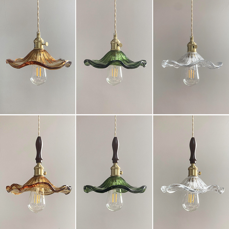 Nórdico simple japonés retro restaurante pasillo balcón Bahía ventana luz Internet celebridad hoja de loto flor cristal lámpara colgante