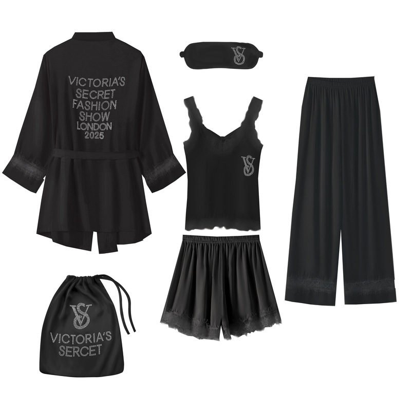 Foreign Trade Solid Color Black Robe Set Ice Silk Sling Shorts Pink Striped Robe Pants Secret Four-Piece Home Clothes Foreign Trade Solid Color Black Robe Set Ice Silk Sling Shorts Pink Striped Robe Pants Secret Four-Piece Home Clothes