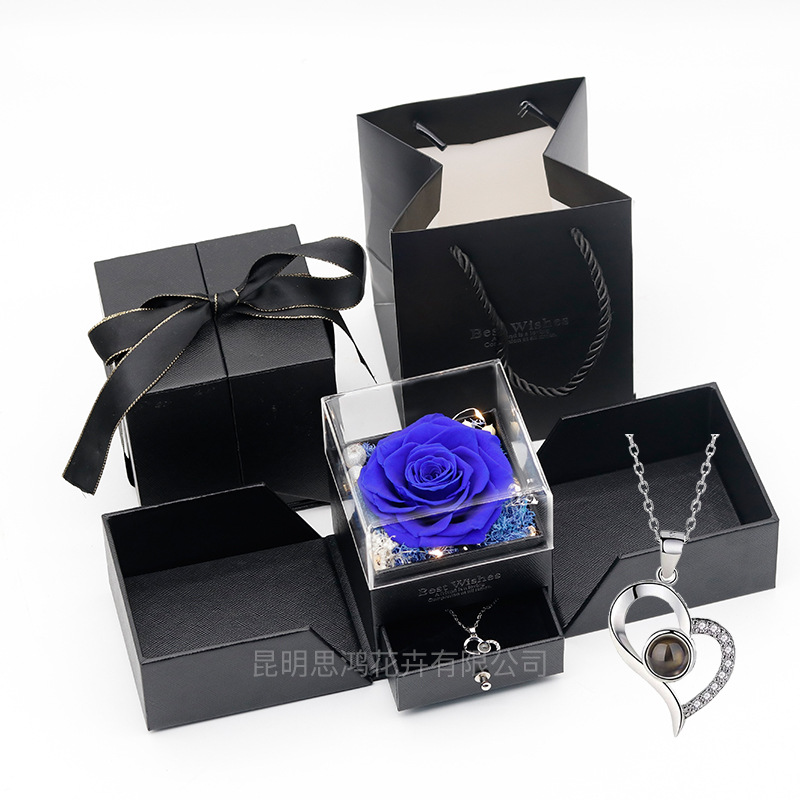 Caja de regalo de joyería con luz, rosa de flor real eterna, para el Día de San Valentín y el Día de la Madre, venta al por mayor transfronteriza de Amazon.