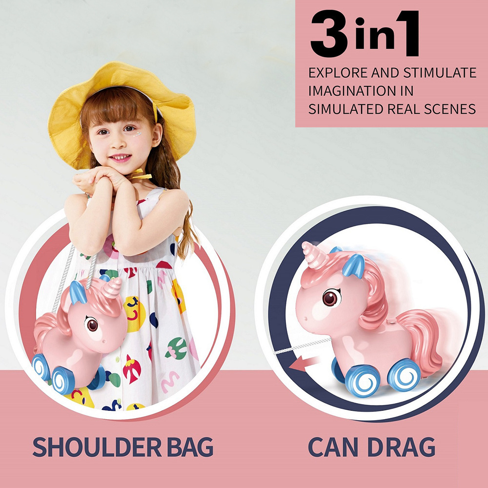Fábrica personalizada para el juego de simulación pony de dibujos animados unicornio espalda hombro juguetes interactivos multifuncionales