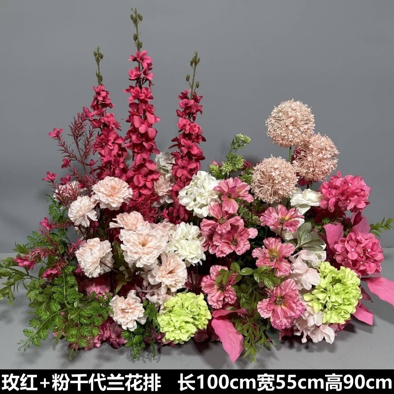 Flor de la boda de la flor Chiyeya rosa roja fila de orquídeas fila de flores bosque escena de compromiso decoración de la boda fondo de decoración