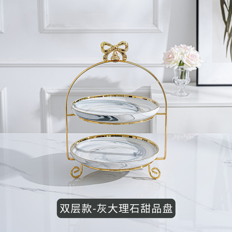 Plato de fruta de doble capa de estilo europeo mesa de café de sala de estar creativa soporte de pastel de múltiples capas mesa de postre de té de la tarde bandeja de postre de caramelo
