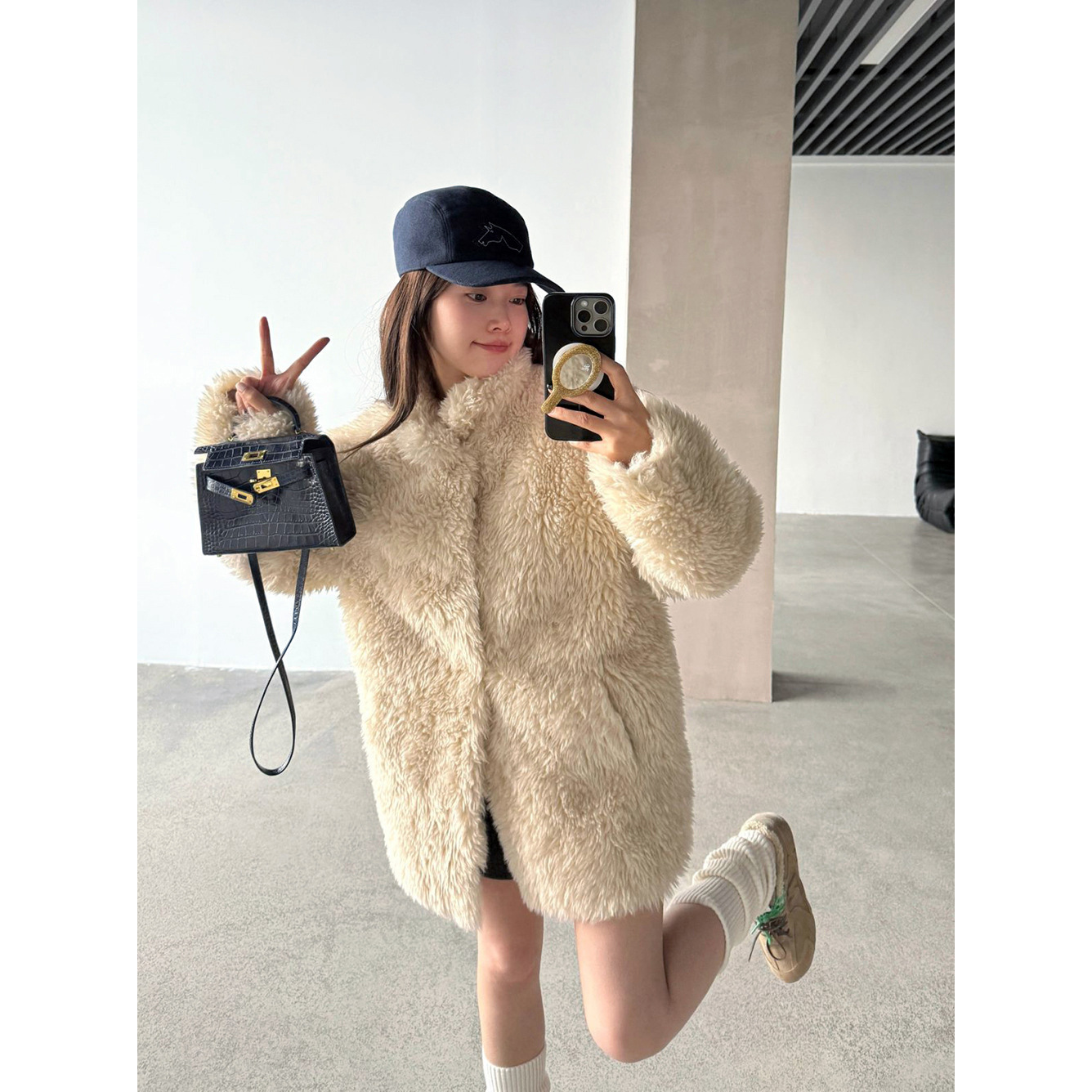 【王琪芝】环保毛仿皮草立领毛毛外套女冬软糯保暖宽松大衣5118