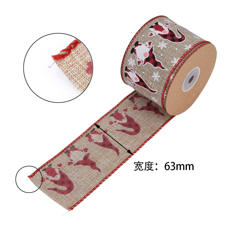 Dibujos Animados Santa Claus imitación decorativa cinta de cáñamo 63mm transfronteriza nueva Navidad lindo enano alambre cinta de cáñamo