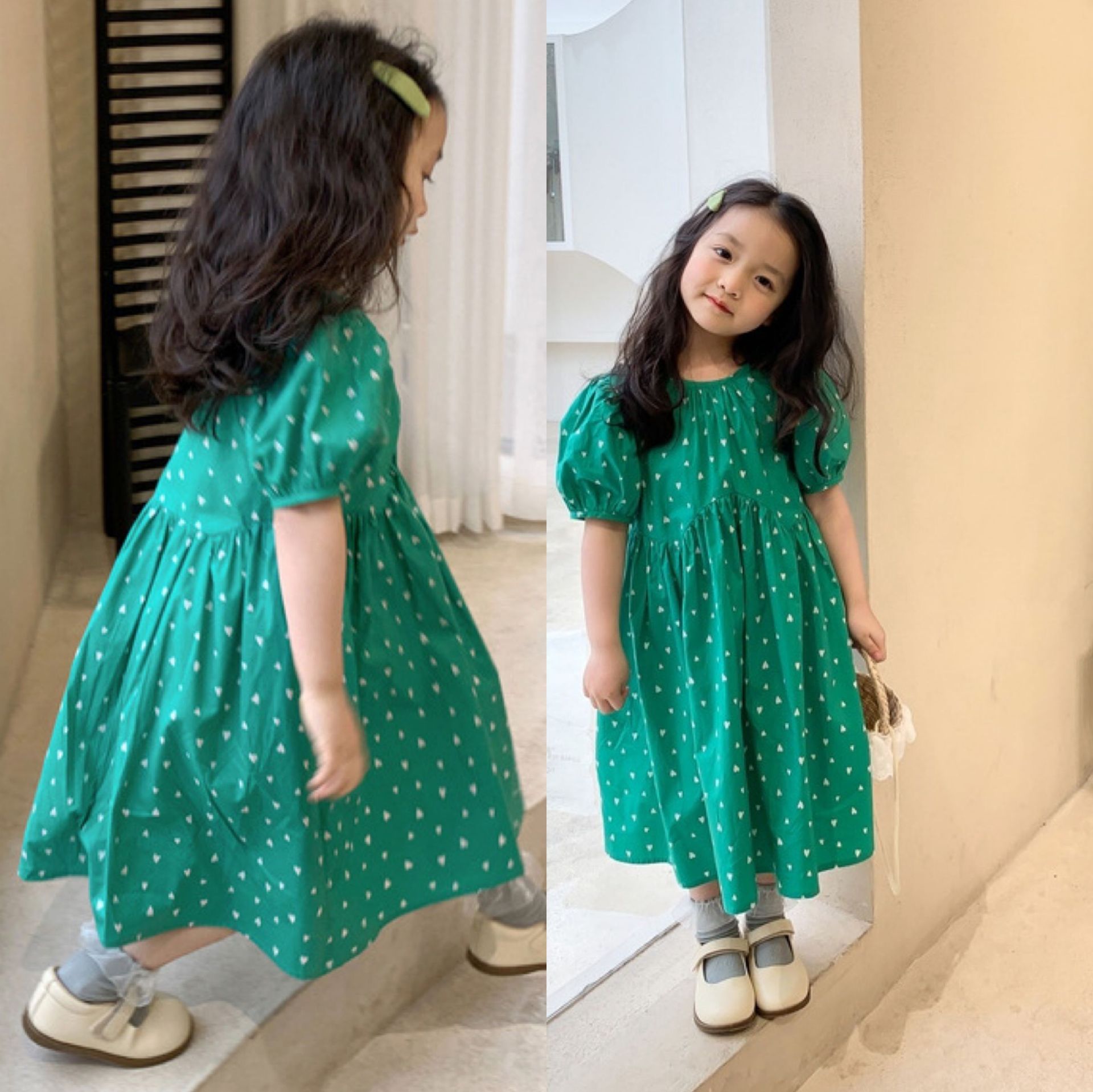 Children's love dress summer girls sweet skirt children's dress 3-8 years old children's clothing a generation of hair