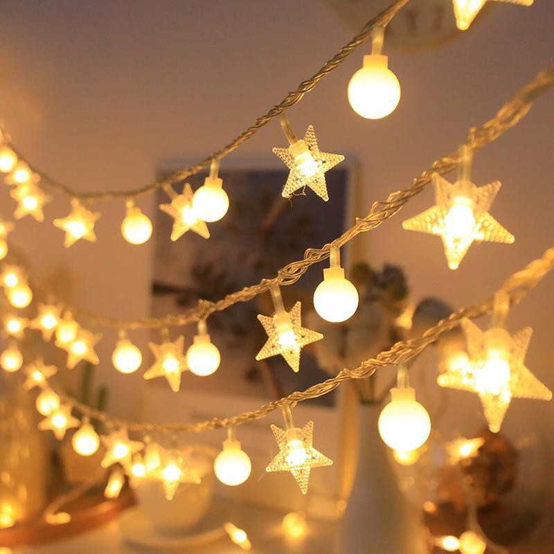 Round Ball Snowflake Bell Elk Christmas Tree Star Light Christmas Decoration Room Atmosphere Light String