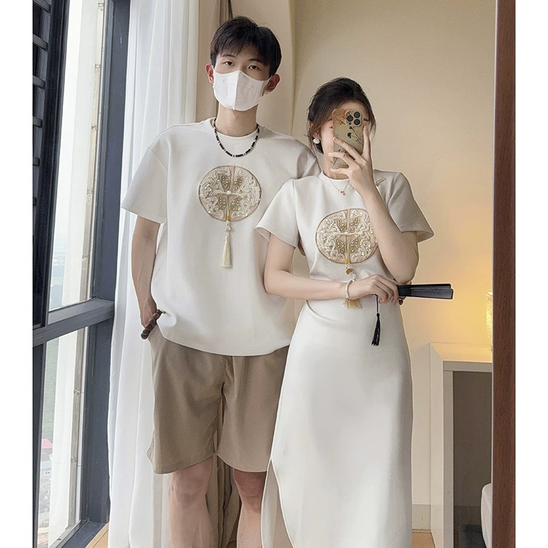 Летняя пара одежда для возлюбленной, облегающее платье, футболка соShort sleeve