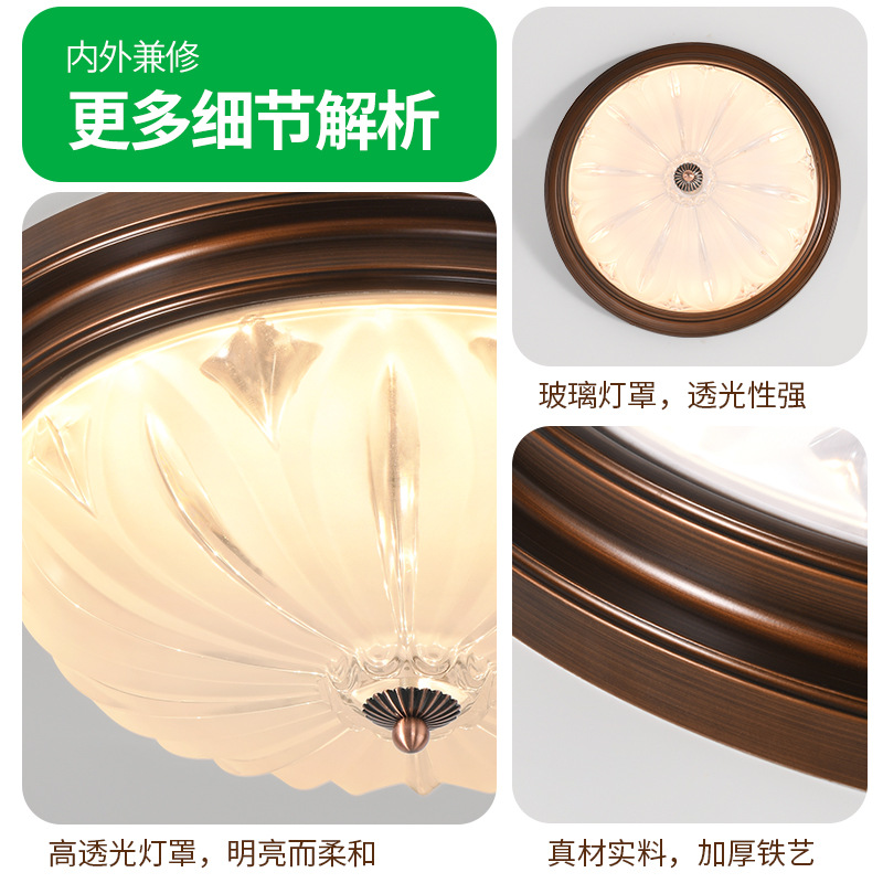 Lámpara de techo para dormitorio estilo americano retro Grand View Garden, lámpara vintage y elegante para dormitorio principal y estudio, accesorio de iluminación de vidrio Zhongshan 357L.