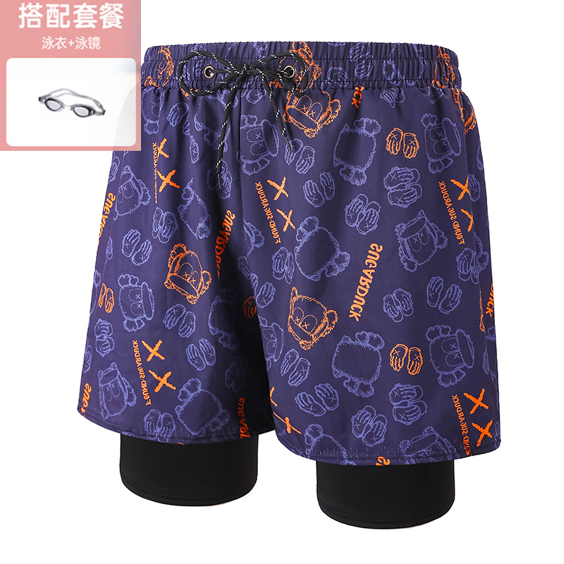Orange monkey head 001-5 men's swimming trunks with goggles